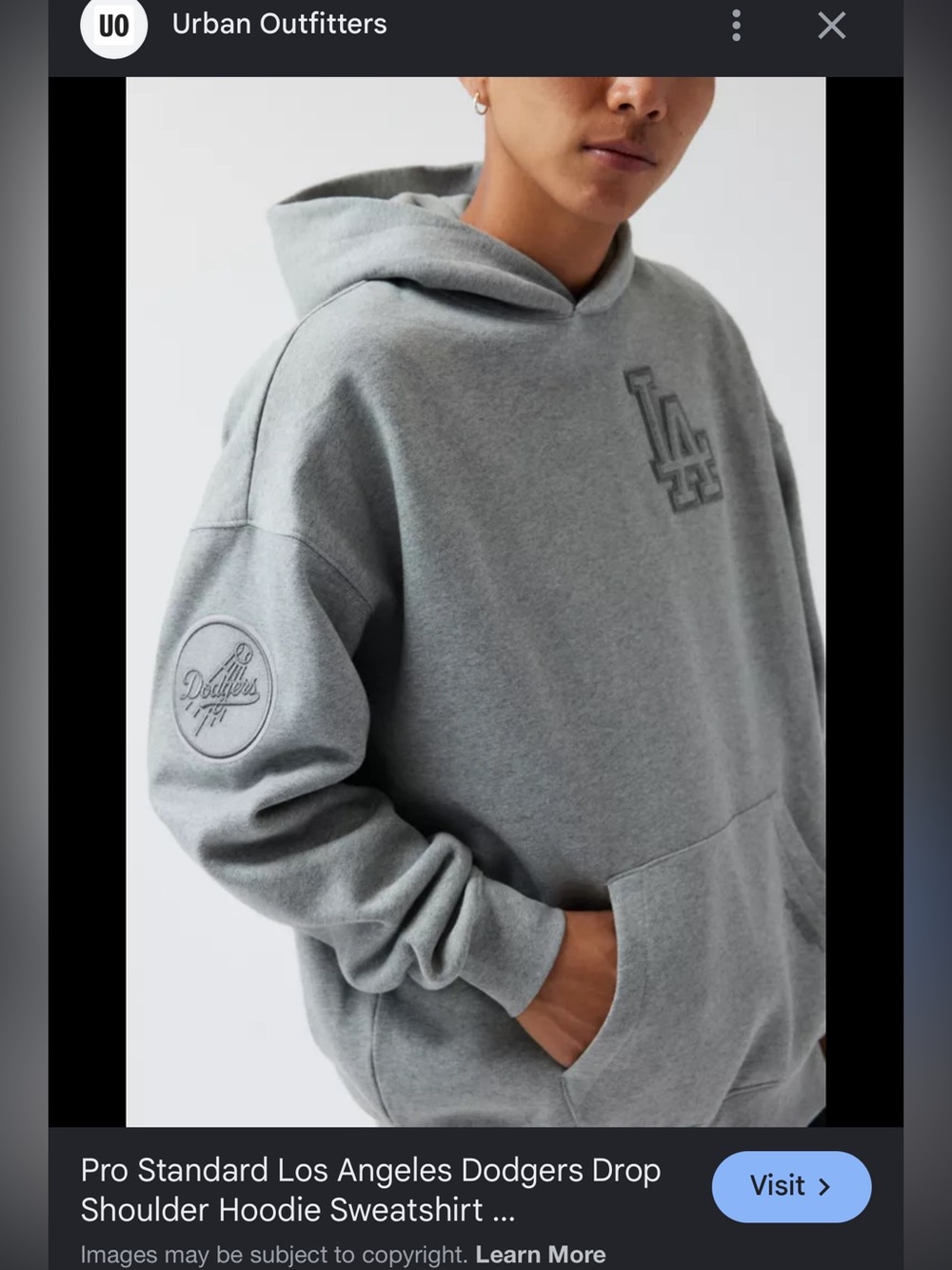 Los Angeles Dodgers Embroidered Gray Drop-Shoulder Hoodie
